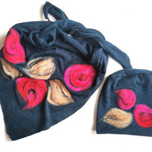 komplet wełniany wełna merynosy kwiaty