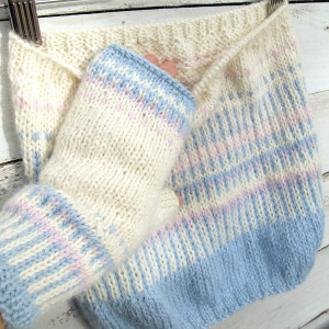 Pastelowy komplet komin i mitenki - 100 % Alpaki