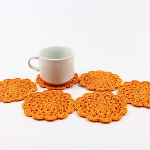 Podkładki pod kubki na stól szydełkowe pomarańczowe