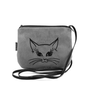 Mała torebka damska Szara z czarnym kotkiem
