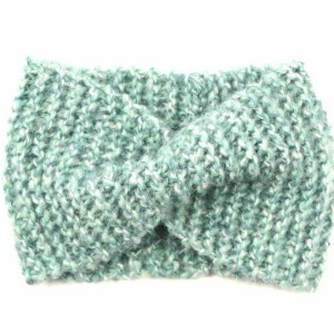 Miętowa melanżowa opaska w stylu retro unisex one size robiona ręcznie na drutach