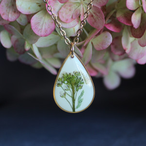 Złota łezka zawieszka złoty wisiorek kwiat naszyjnik żywica z żywicy suszone kwiaty z kwiatami naturalne kobieca dziewczęca drzewko szczęścia