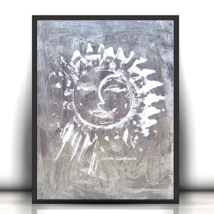 30 x40 plakat do sypialni, srebrno szary plakat na ścianę, słońce grafika do domu, skandynawski plakat A3, minimalizm dekoracja na ścianę, szaro srebrna grafika  ze słońcem,
