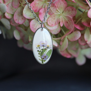 Srebrna zawieszka srebrny wisiorek naszyjnik żywica z żywicy kwiaty z kwiatami jajowata retro naturalna delikatna dziewczęca kobieca