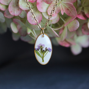 Złota jajowata zawieszka złoty wisiorek kwiat naszyjnik żywica z żywicy suszone kwiaty z kwiatami naturalne fioletowa kobieca dziewczęca