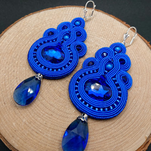 KOBALTOWE KOLCZYKI SUTASZ Z KRYSZTAŁKAMI