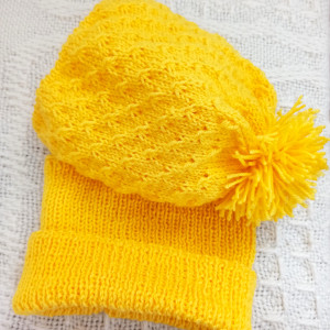 Zimowy żółty komplet czapka i komin