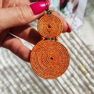 Kolczyki pomarańczowe ze złotem koła lekkie