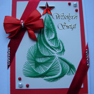 kartka świąteczna, ręcznie wyszywana