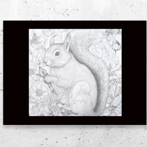 biało czarne plakaty na ścianę, zwierzęta plakaty A4, wiewiórka plakat 21x30, skandynawskie plakaty, plakat z wiewiórką, małe plakaty do domu, plakat do sypialni, wiewiórka obrazek 21x30, pos