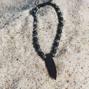 Bransoletka agat | onyks | larwikit | czarny dąb | surfing