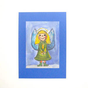 aniołek obrazek A4, akwarela z aniołkiem, aniołek rysunek 21x30, ręcznie malowany obraz z aniołkiem, anioł dekoracja na ścianę