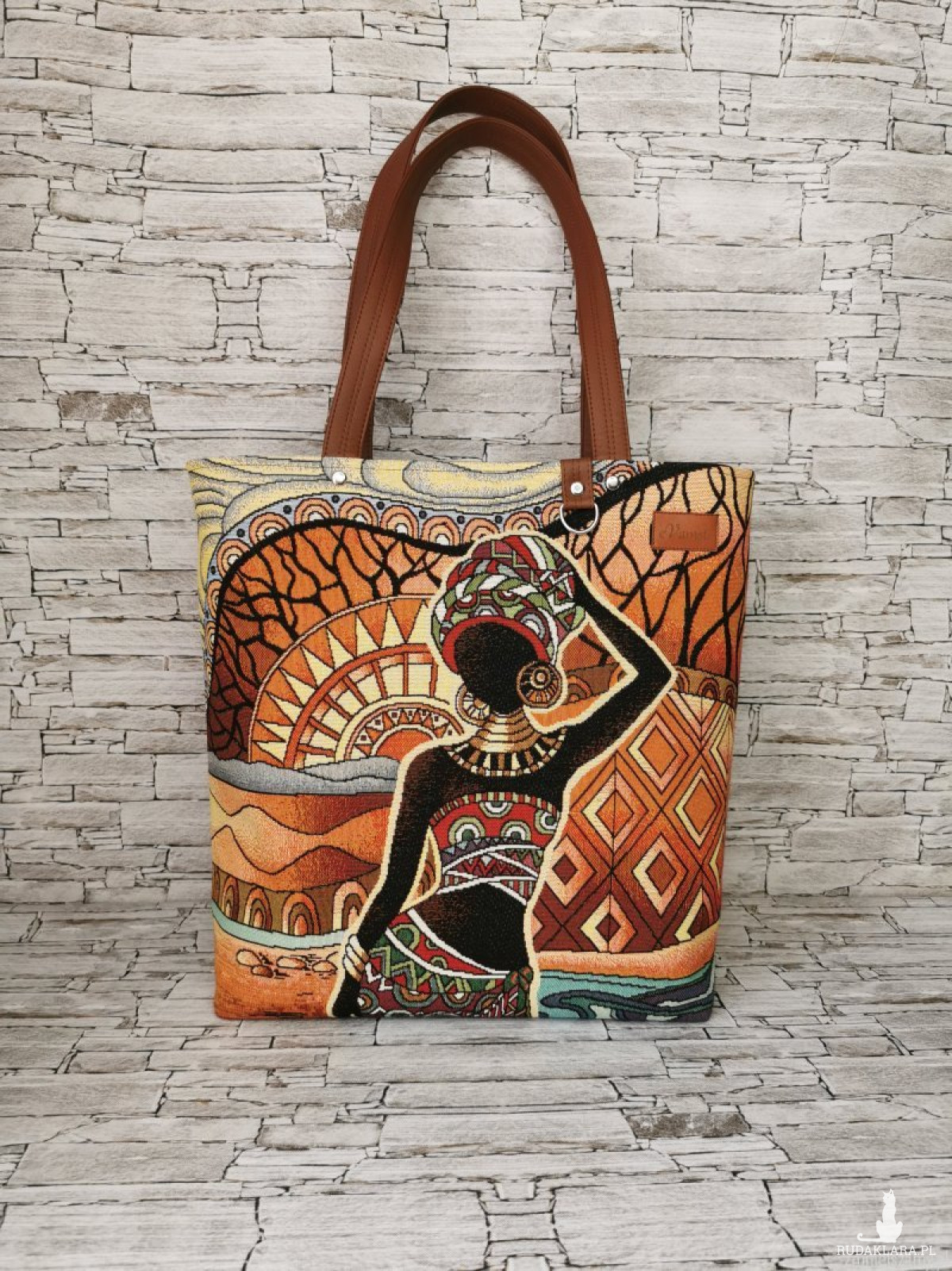Torebka damska shopper torebka na ramię zamykana gobelin - afryka 5