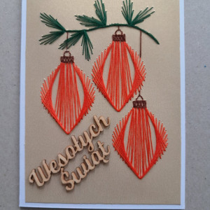 kartka świąteczna, ręcznie wyszywana