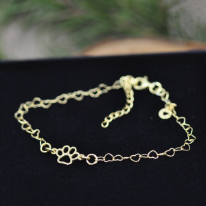 Łapa / Łapka psia / kocia - bransoletka, srebro 925 pozłacane