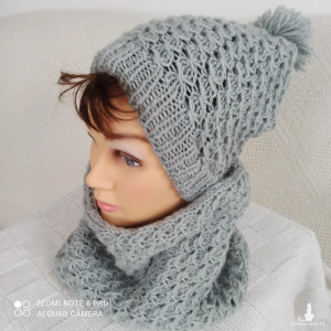 Komplet czapka i komin w kurze łapki