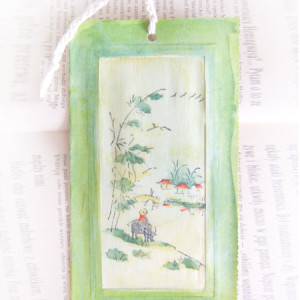 zielona zakładka do książki, boho zakładka, jedwabna zakładka, ręcznie malowana zakładka na prezent, zakładka dla chłopaka, zakładka dla dziewczyny