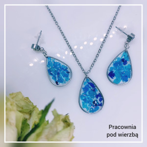 komplet biżuterii łezki orchidea storczyk stal żywica