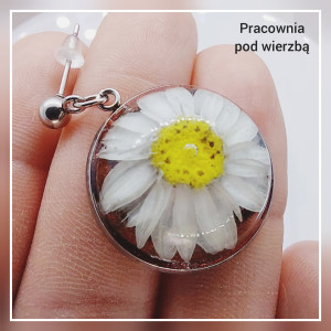 Kolczyki wiszące kwiaty kocanka suchołuska piękne stal żywica