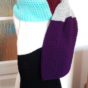 103 długi, ciepły szalik; śliwkowy, szary, błękitny, biały, czarny szalik