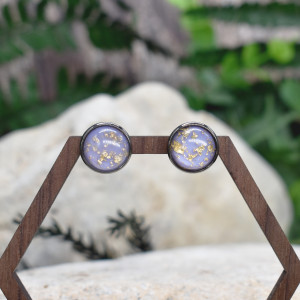 Stalowe kolczyki wkrętki z drobinkami złota #143