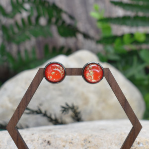 Stalowe kolczyki wkrętki z drobinkami złota #145