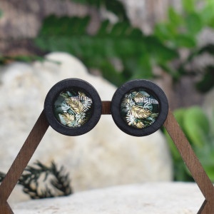 Drewniane kolczyki sztyfty z kaboszonami z grafiką #163