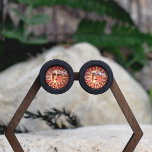 Drewniane kolczyki sztyfty z kaboszonami z grafiką #187