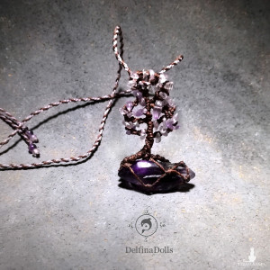 Drzewko Szczęścia Ametysty DRZEWO ŻYCIA Yggdrasil  mikromakrama delfina dolls