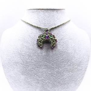 LUNULA słowiańska Ametyst Szmaragd sierp księżyca naszyjnik pleciony kamienie naturalne DelfinaDolls mikromakrama