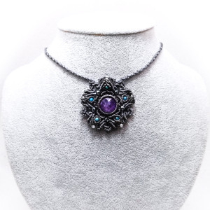 Gwiazda Pentagram rozeta Ametyst Apatyt Topaz kamienie naturalne naszyjnik makramowy pleciony mikro makrama Delfina Dolls