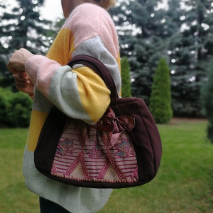 torebka damska retro koronka brązowa handmade