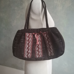 torebka damska retro koronka brązowa handmade