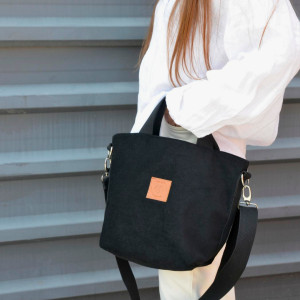 Torba shopper z weluru "Mili Basic" - czarna