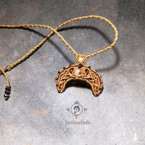 LUNULA słowiański księżyc Cytryn Granaty Delfina Dolls naszyjnik pleciony kamienie naturalne Delfina Dolls mikromakrama