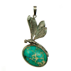 Srebrny wisior z ważką i jaspisem a880