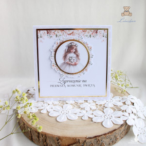 Zaproszenia komunijne, Zaproszenia na Pierwszą Komunię Świętą "Peach Flower Girl"