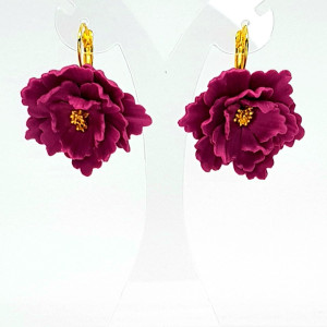 Kolczyki kwiaty Hibiskus w bordzie.