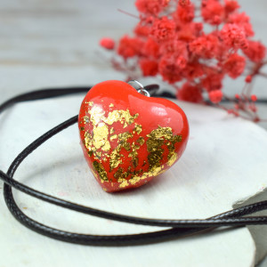 Wisiorek serce - czerwień i złoto