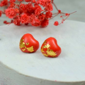 Kolczyki serca -czerwień i złoto