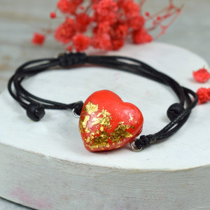 Bransoletka serce - czerwień i złoto