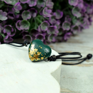 Bransoletka serce - butelkowa zieleń i złoto