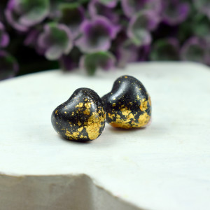 Kolczyki serca - czerń i złoto