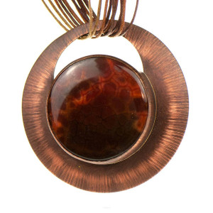 Miedziany naszyjnik z dużym agatem c807