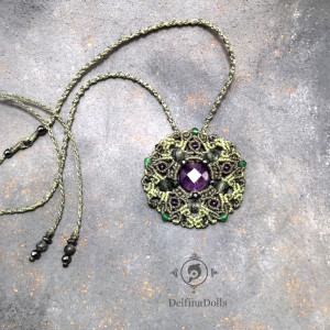 Gwiazda Mandala Pentagram Ametyst Szmaragd naszyjnik pleciony mikro makrama Delfina Dolls