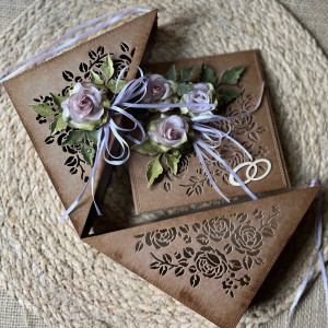 196,,Ślubny komplet w kolorze eco, kartka w pudełku