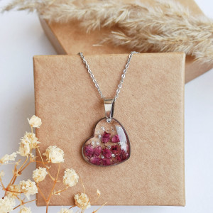 Wisiorek z żywicy serce z wrzosem srebrny