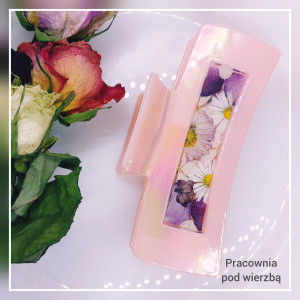 Spinka do włosów duża klamra holograficzna różowe prawdziwekwiaty