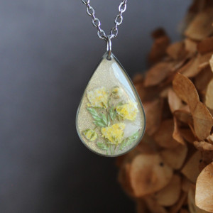 Srebrna łezka zawieszka srebrny wisiorek kwiat naszyjnik żywica z żywicy suszone kwiaty z kwiatami naturalne kobieca cytrynowa