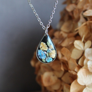 Srebrna łezka zawieszka srebrny wisiorek kwiat naszyjnik żywica z żywicy suszone kwiaty z kwiatami naturalne kobieca różowa